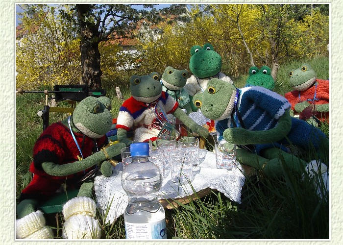 Fridolin beruhigt Kurti und Mondi:" Nicht so schlimm,wir trinken nur etwas und dann fahren wir zum Teich. Ich kenne dort ein Haus, bestimmt können wir etwas zum Grillen kaufen."